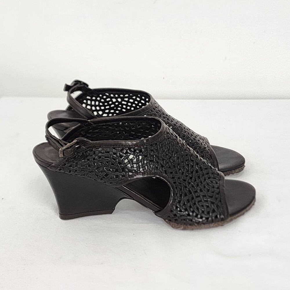 Audley Womens Drk Brown Woven Leather Open-Toe Slingback Wedge Sandals Size 39